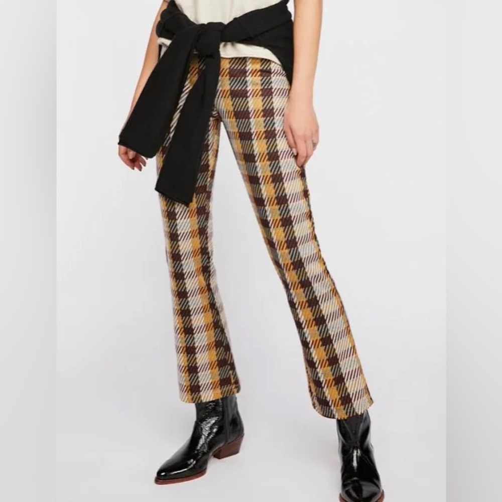 Plaid Bootcut Women's Pants in Brown/Yellow